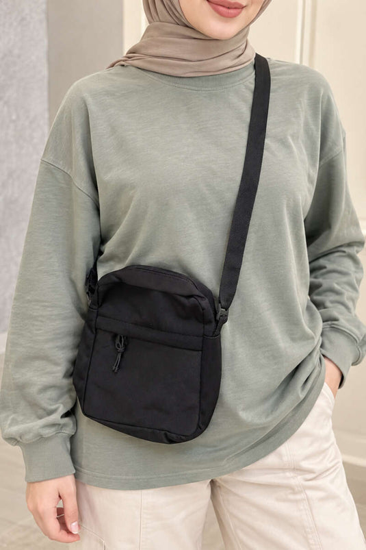 Unisex Fermuarlı Çapraz Askılı Çanta Siyah