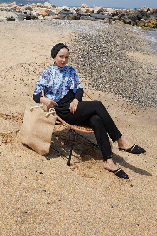 Allerli Patterned Modest Swimsuit Blue