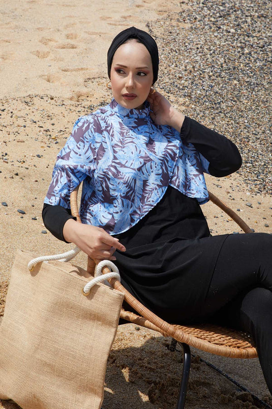 Allerli Patterned Modest Swimsuit Blue