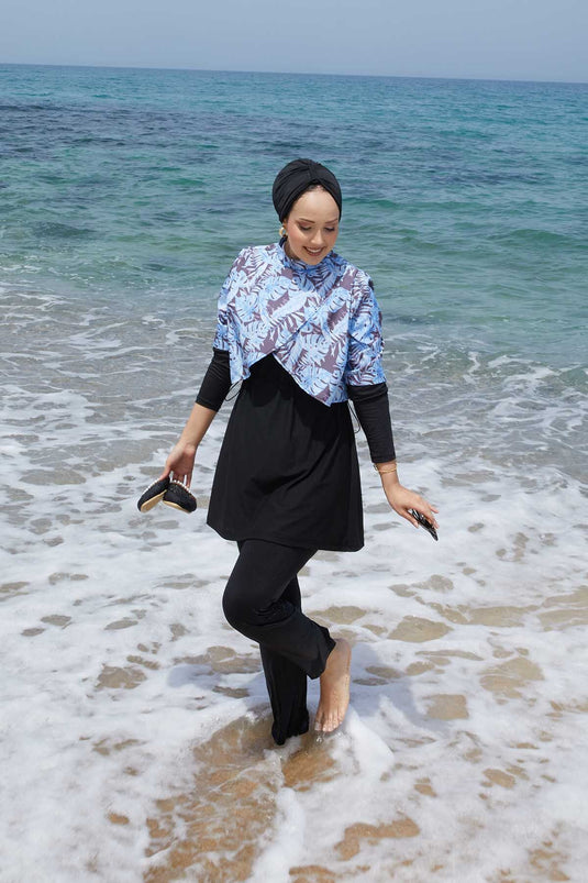 Allerli Patterned Modest Swimsuit Blue