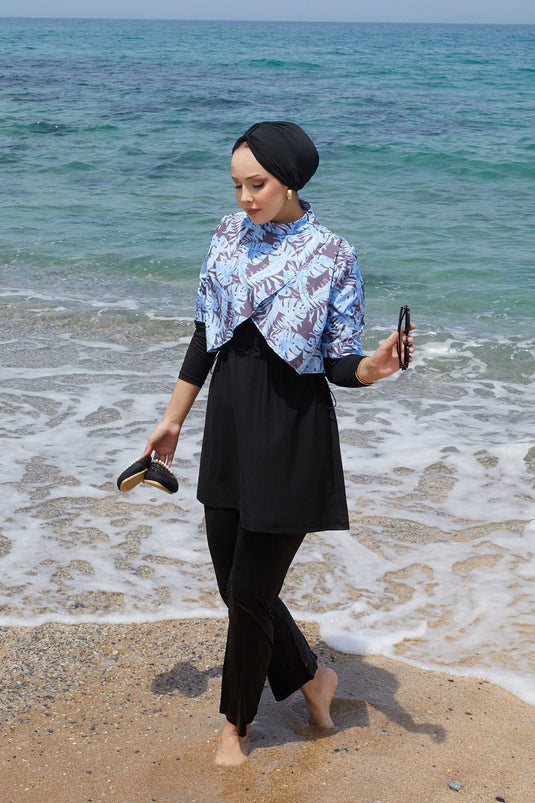 Allerli Patterned Modest Swimsuit Blue