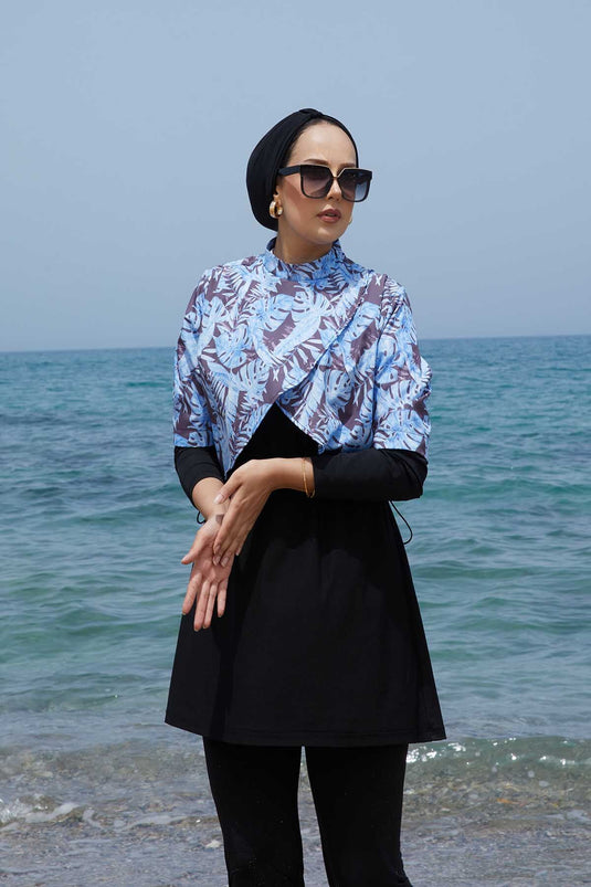 Allerli Patterned Modest Swimsuit Blue