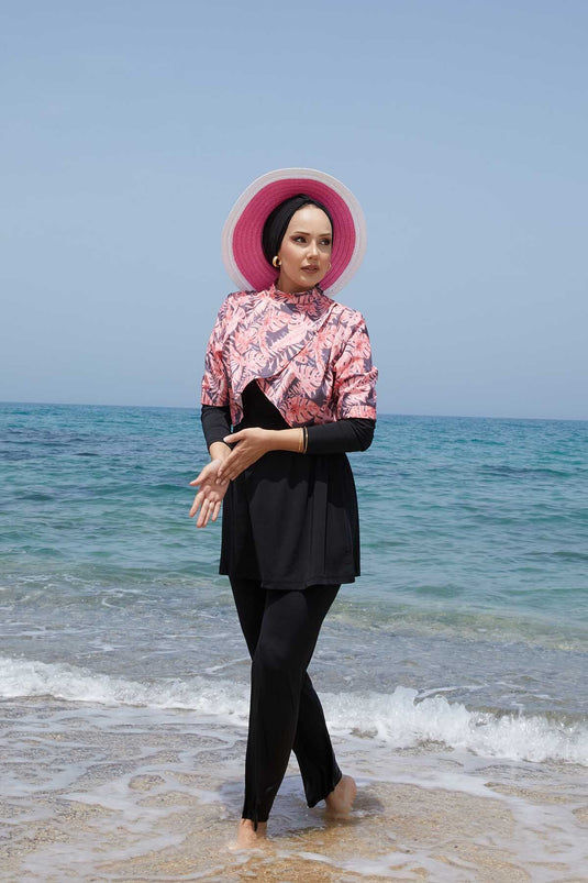 Allerli Patterned Modest Swimsuit Pomegranate Flower