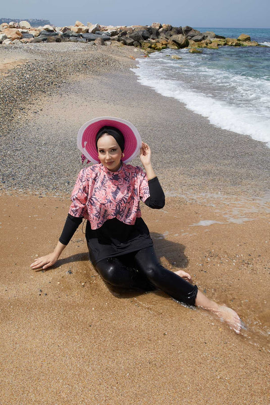 Allerli Patterned Modest Swimsuit Pomegranate Flower