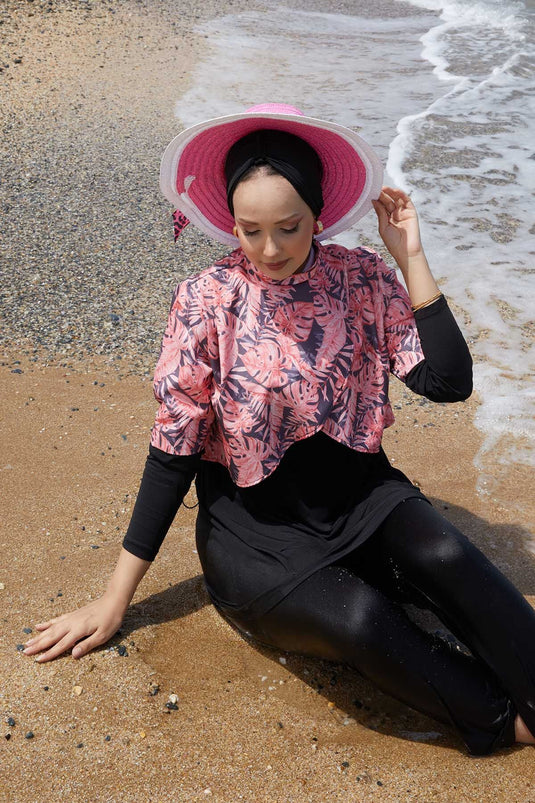 Allerli Patterned Modest Swimsuit Pomegranate Flower