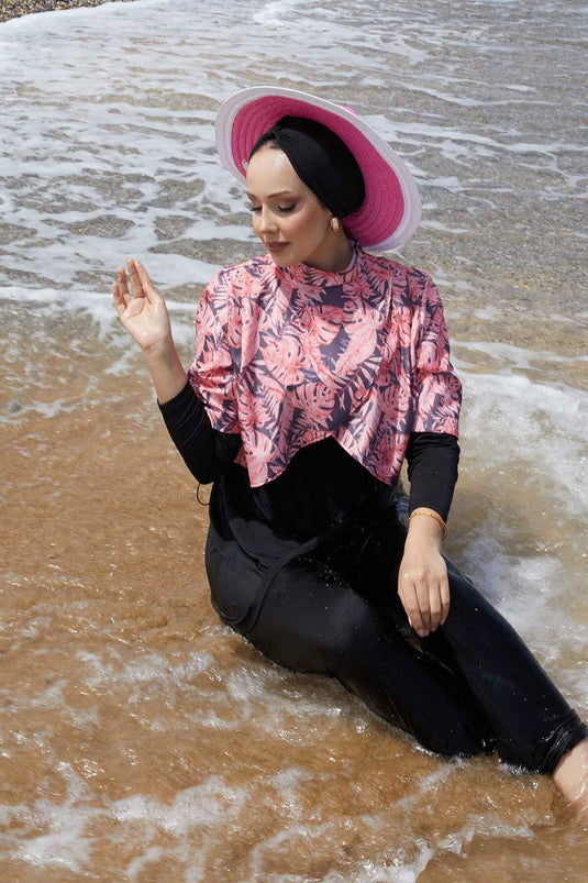 Allerli Patterned Modest Swimsuit Pomegranate Flower