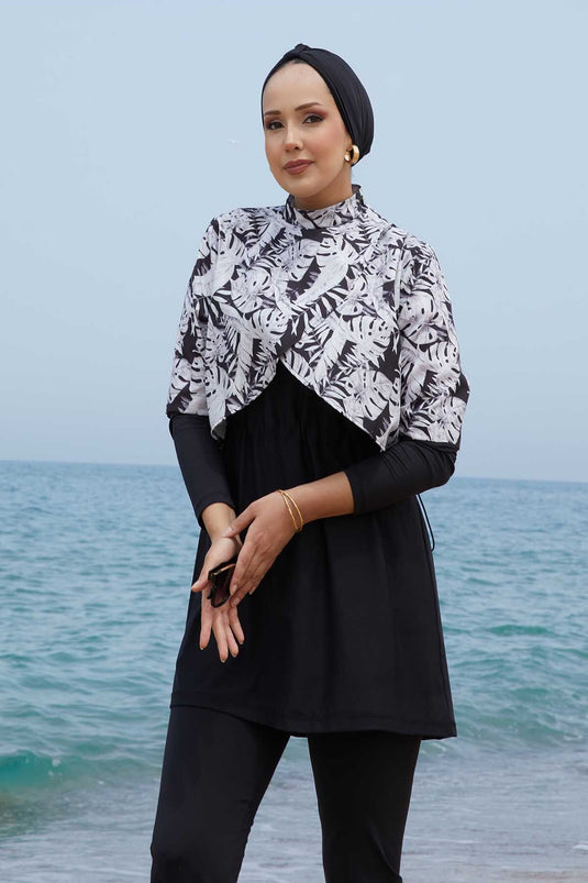 Allerli Patterned Hijab Swimsuit Black