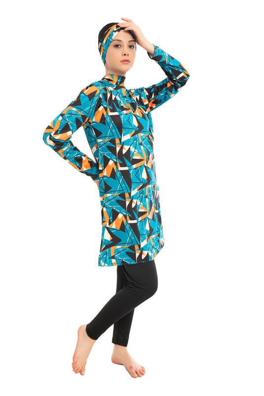 Patterned Hijab Swimsuit -133