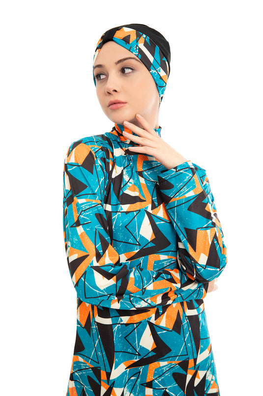 Patterned Hijab Swimsuit -133