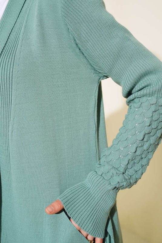 Grape Sleeve with Tie Long Cardigan Pistachio Green