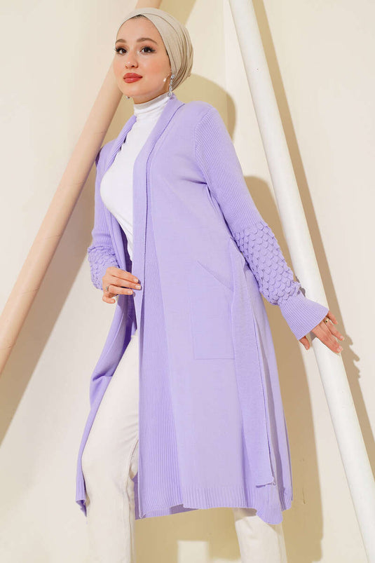 سترة طويلة من الدانتيل بأكمام العنب أرجواني