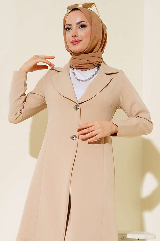Uzun Ceket İkili Takım Bej