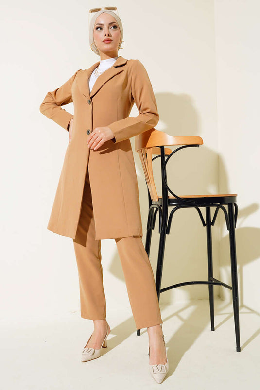 Long Jacket Two Piece Set Latte