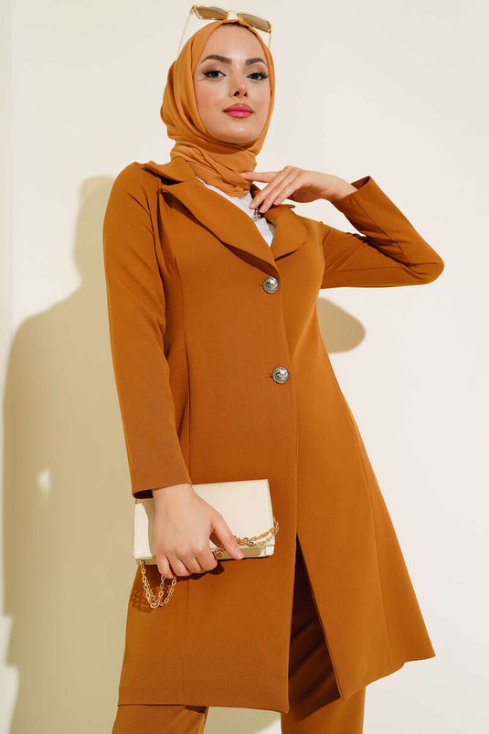 Long Jacket Two Piece Suit Tan