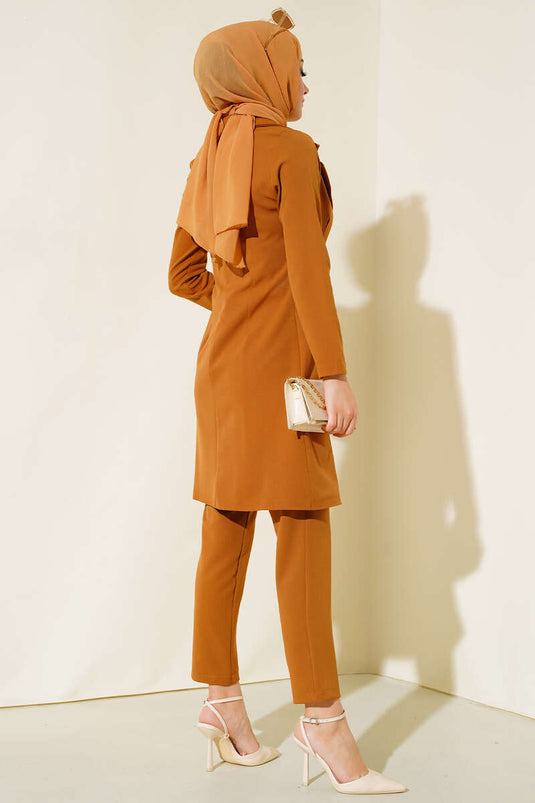 Long Jacket Two Piece Suit Tan