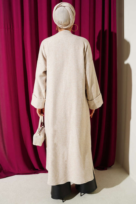 معطف كشمير طويل الجيوب، بيج