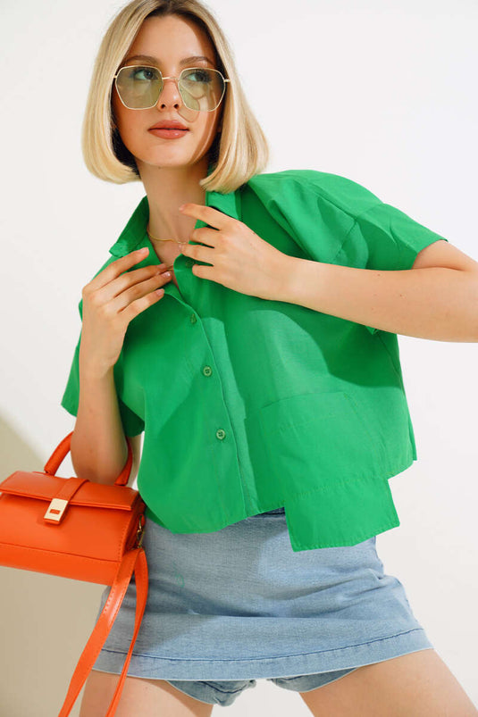 Long Pocket Short Shirt Green