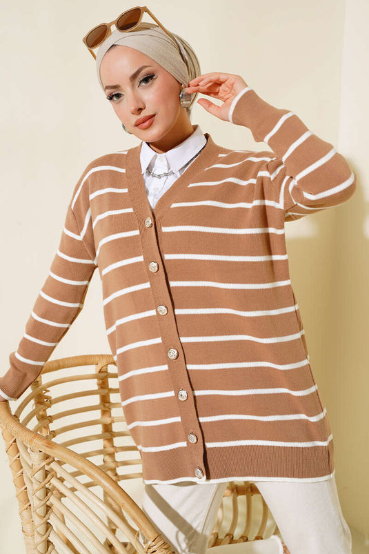 كارديجان تريكو مخطط بأزرار طويلة
