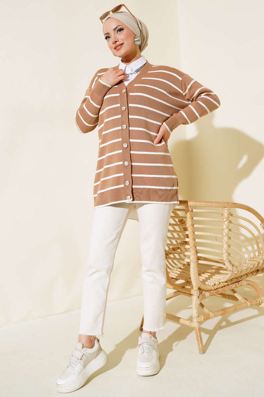 كارديجان تريكو مخطط بأزرار طويلة