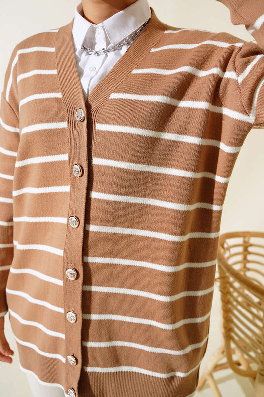 كارديجان تريكو مخطط بأزرار طويلة