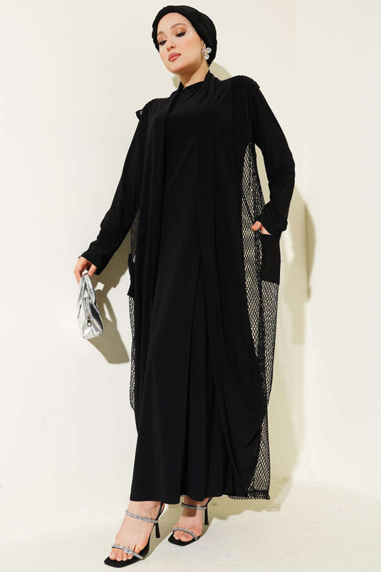 Abaya longue en maille sable
