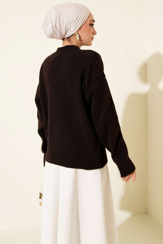 Long Scarf Knit Sweater Dark Brown