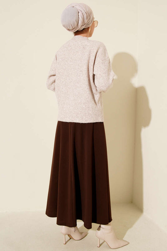 Pull en maille à longue écharpe beige