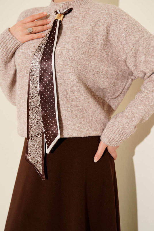 Pull en maille à longue écharpe, marron