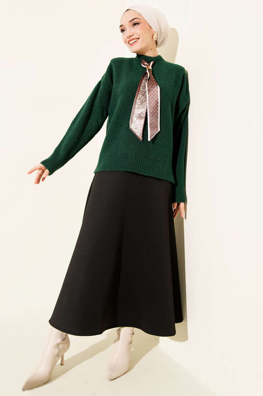 Long Scarf Knit Sweater Emerald