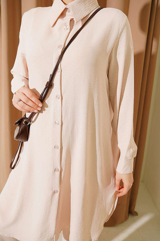 Ensemble Deux Pièces Basic Avec Chemise Longue Beige