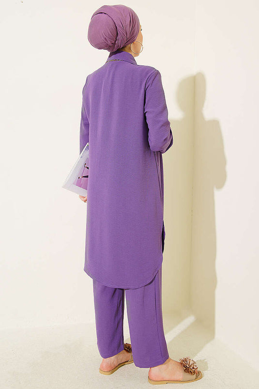 Long Shirt Basic Two-Piece Set In Purple