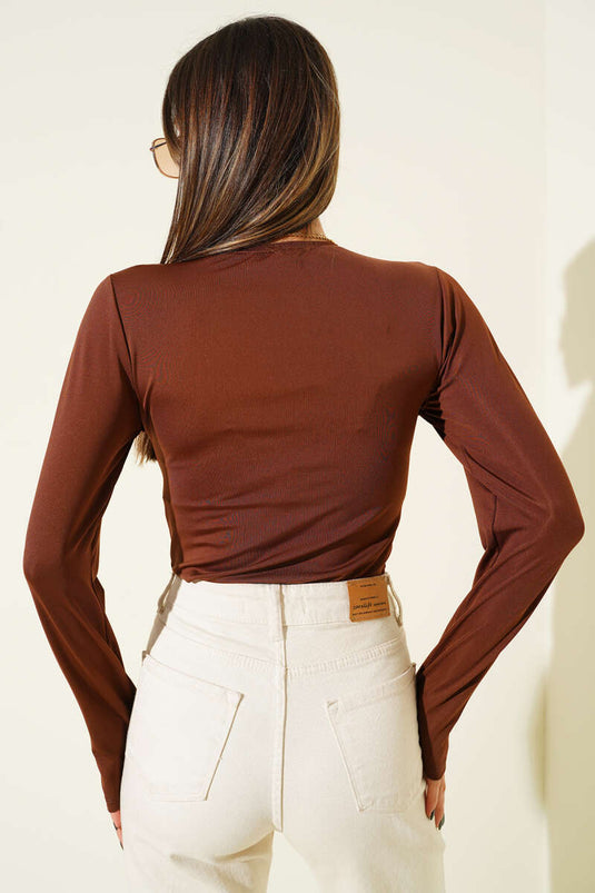 Uzun Kol Çıtçıtlı Body Kahve