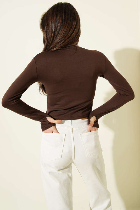 قميص قصير بأكمام طويلة لون بني