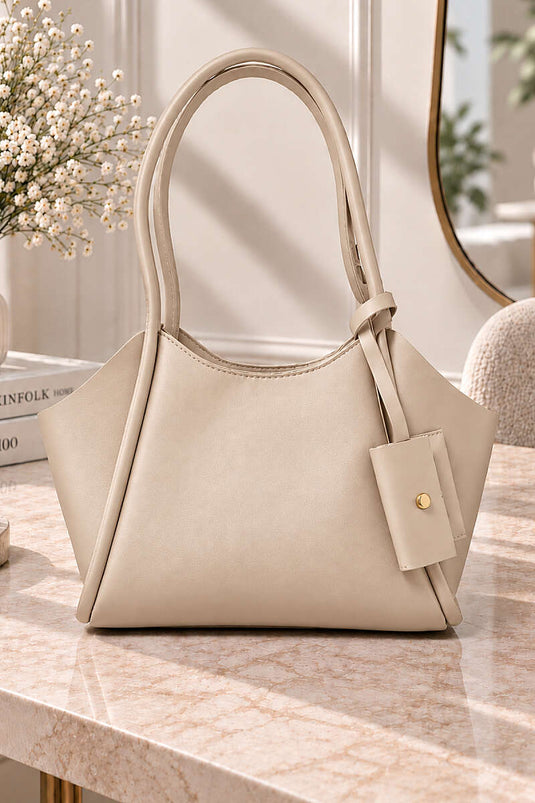 Beige Lange Handvat Portemonnee-Achtige Tas Met Details