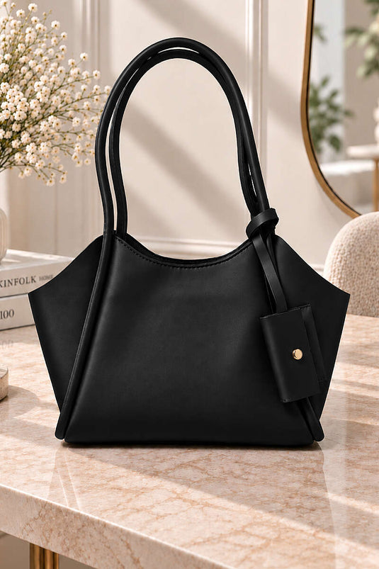Long Handle Wallet-Style Black Bag With Detail