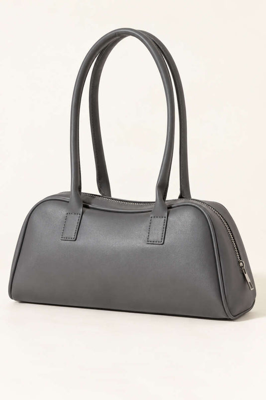 Borsa Grigia Con Manico Lungo E Zip