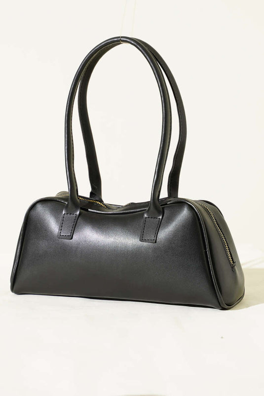 Lange Handvat Ritssluiting Baguette Tas Zwart