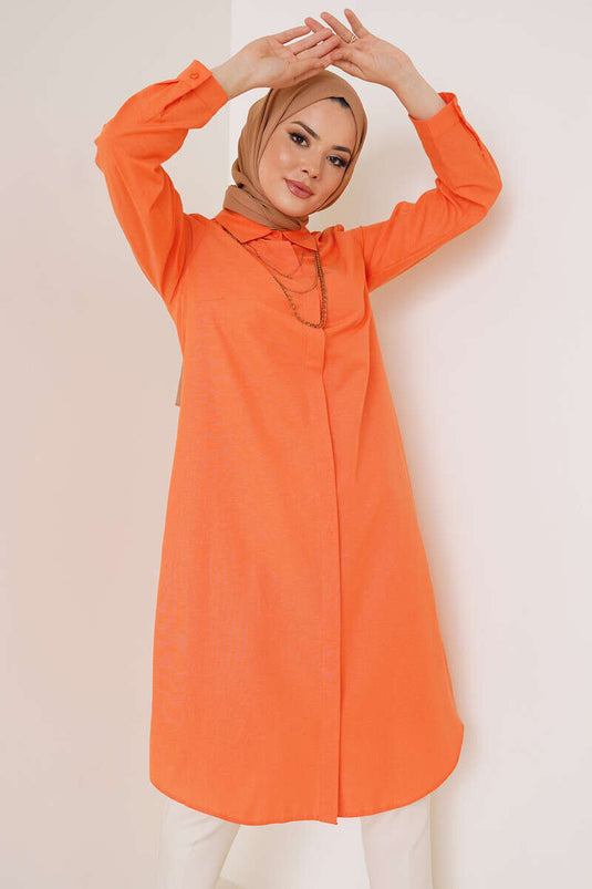 Long Model Classic Collar Orange Tunic