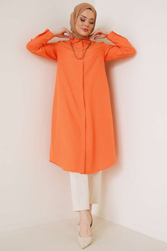 Long Model Classic Collar Orange Tunic