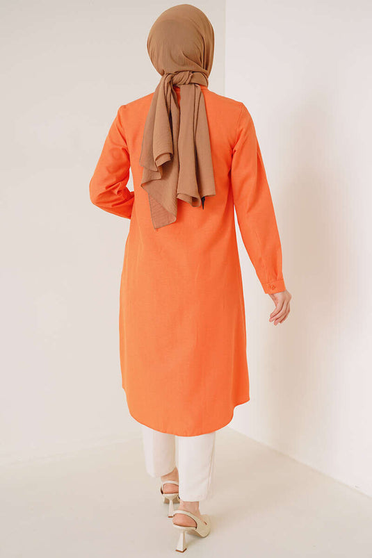 Long Model Classic Collar Orange Tunic