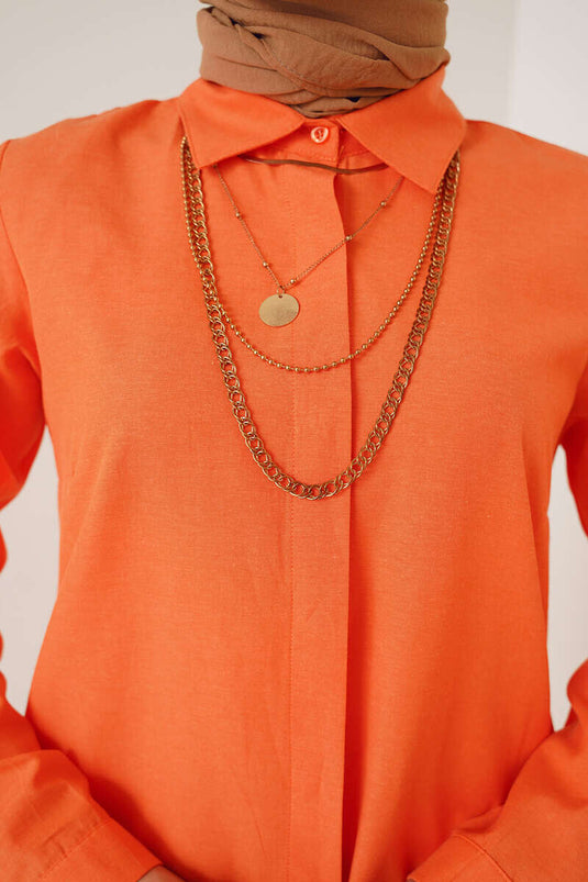 Long Model Classic Collar Orange Tunic
