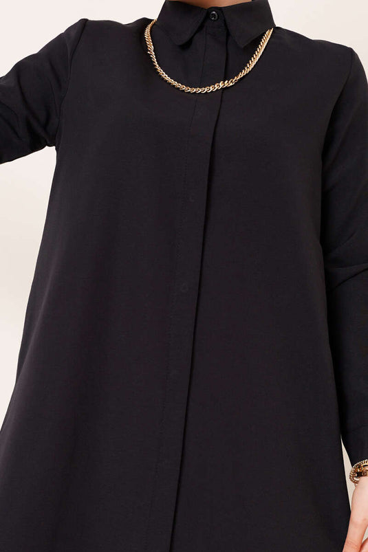 Tunique noire à col classique, modèle long