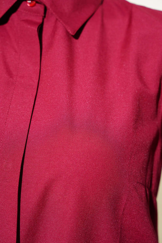 تونيك طويل بياقة كلاسيكية باللون العنابي