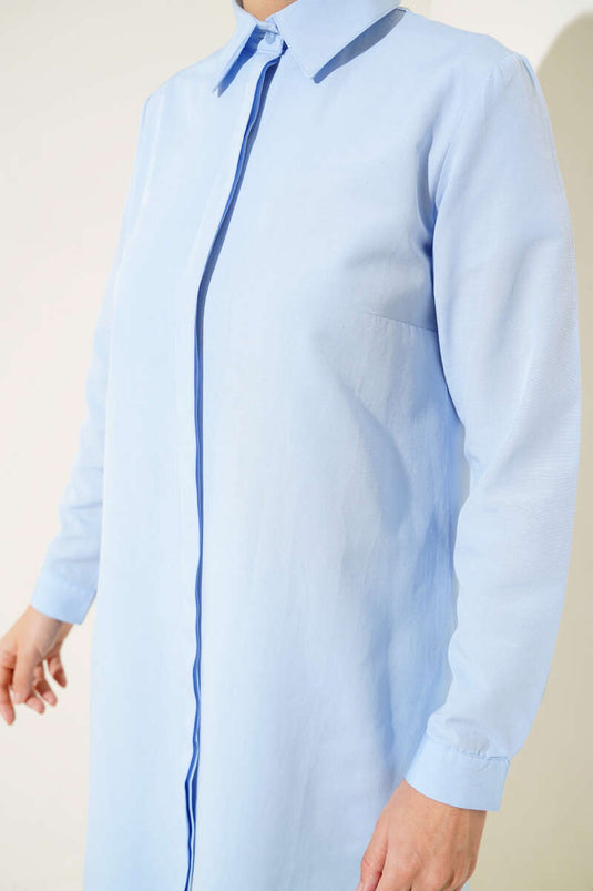 Tunique longue à col classique bleu glacier