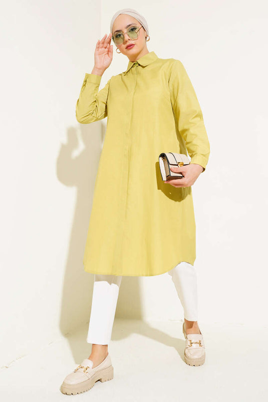 Tunique longue col classique vert pistache