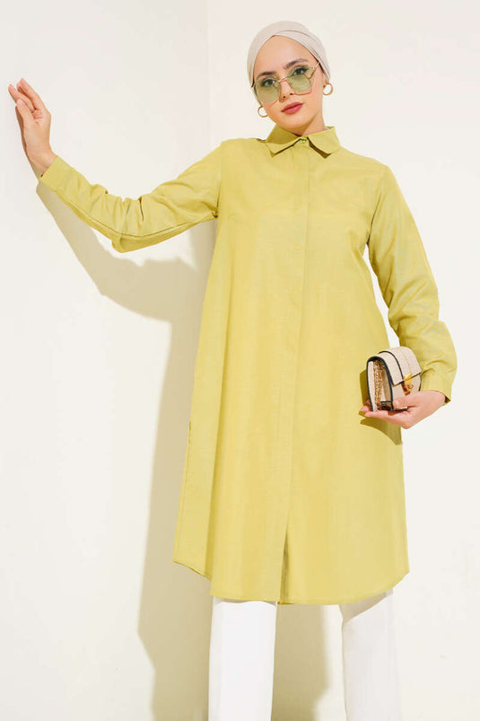 Tunique longue col classique vert pistache