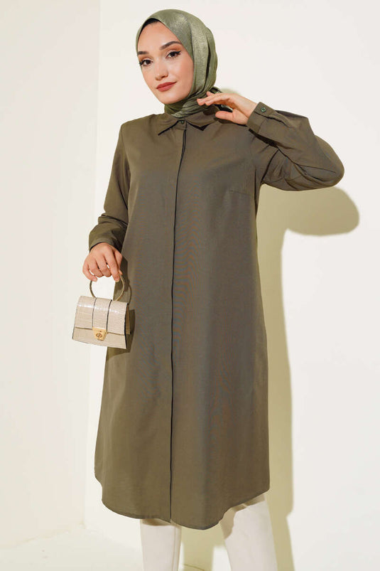 Tunique à col classique modèle long kaki