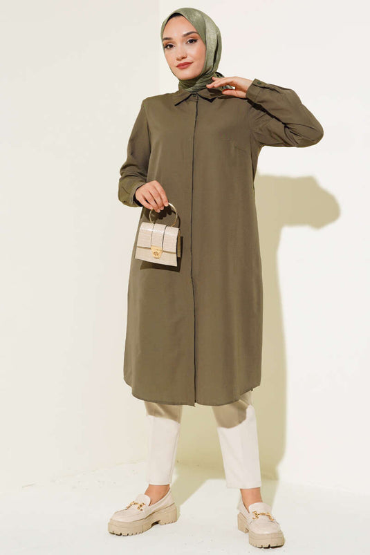 Tunique à col classique modèle long kaki