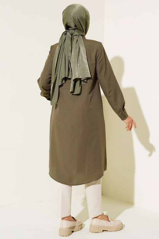 Tunique à col classique modèle long kaki