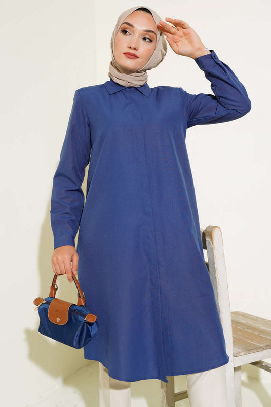Tunique longue à col classique bleu marine